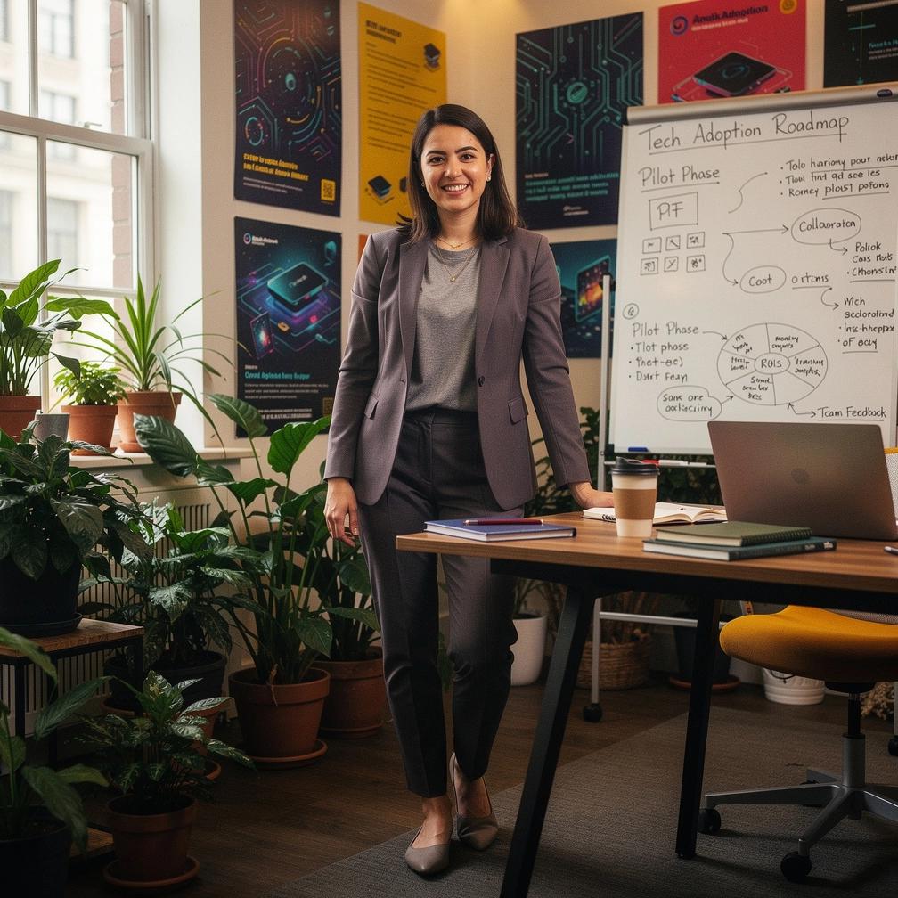 Imagine ilustrativă cu o diagramă care explică pașii adoptării tehnologiei în mediul casnic.